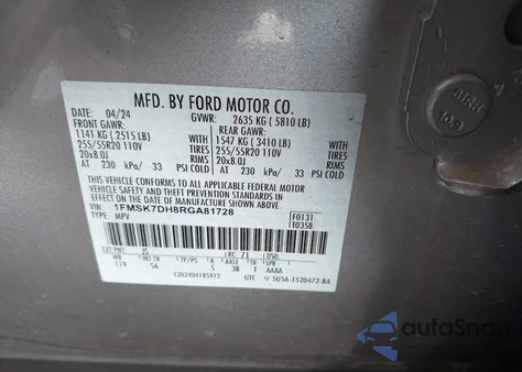 2024 Ford Explorer Xlt z USA, uszkodzony, nr VIN 1FMSK7DH8RGA81728